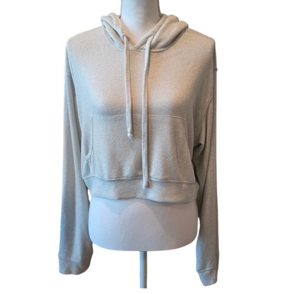 Bleusalt The Malibu Hoodie Cropped Shimmer Tencel White Coastal Size 3